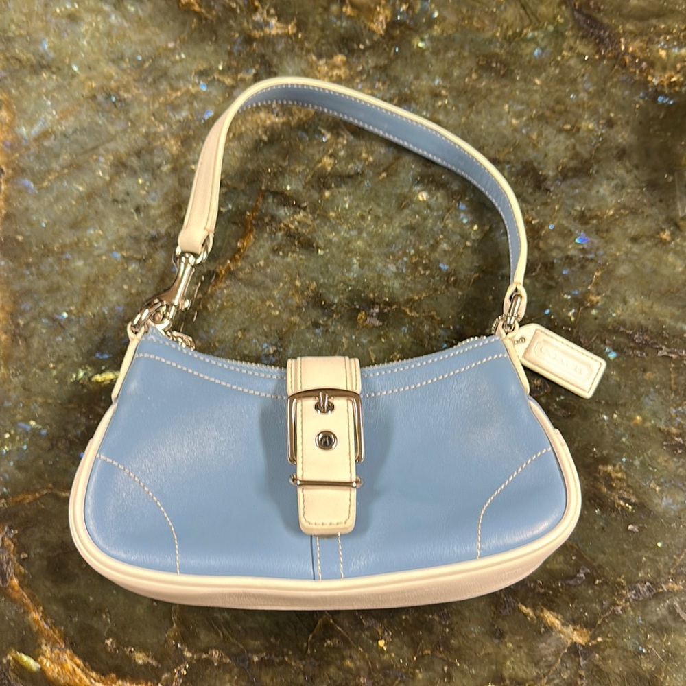 Coach Blue and White Leather Shoulder Bag